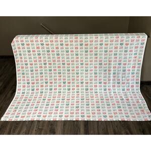 Cuddl Duds Cat Heads Full Flat Sheet Flannel White Pastel Kittens 100% Cotton